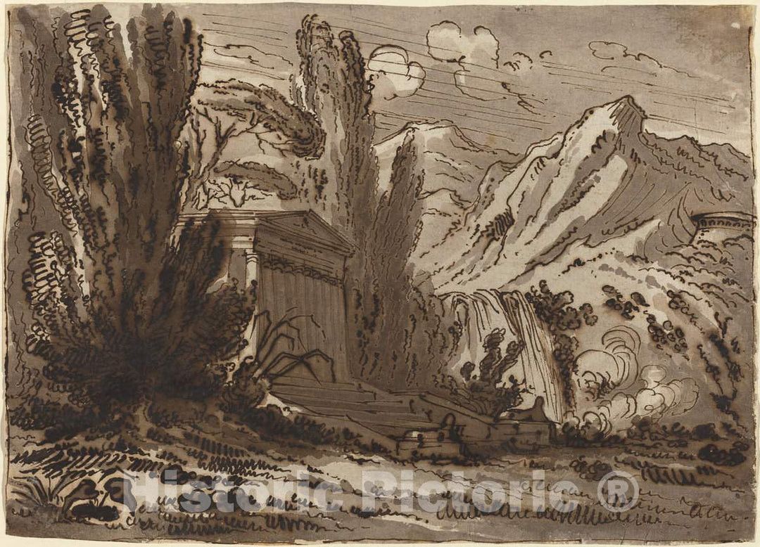 Art Print : Felice Giani, Mountainous Landscape with Classical Temple - Vintage Wall Art