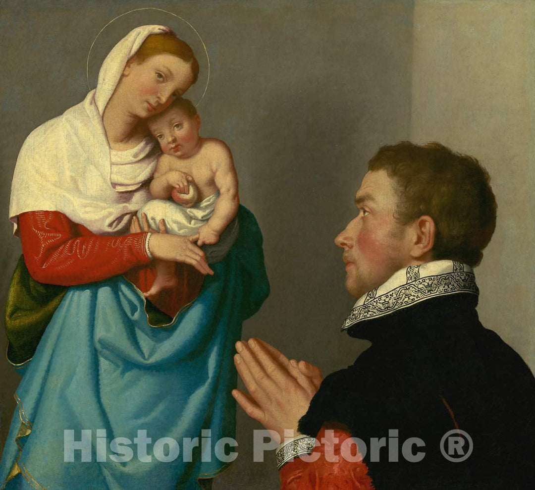 Art Print : Giovanni Battista Moroni, A Gentleman in Adoration Before The Madonna, c. 1560 - Vintage Wall Art