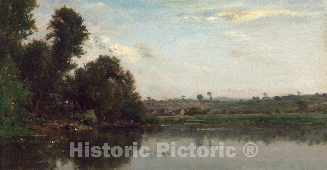 Art Print : Charles-FranÃ§ois Daubigny, Washerwomen at The Oise River Near Valmondois, 1865 - Vintage Wall Art