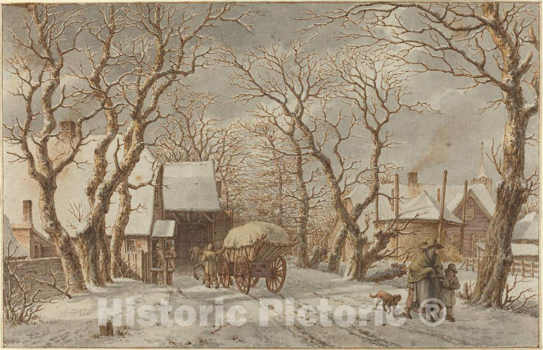 Art Print : Jacob Cats, Winter Scene, 1790 - Vintage Wall Art