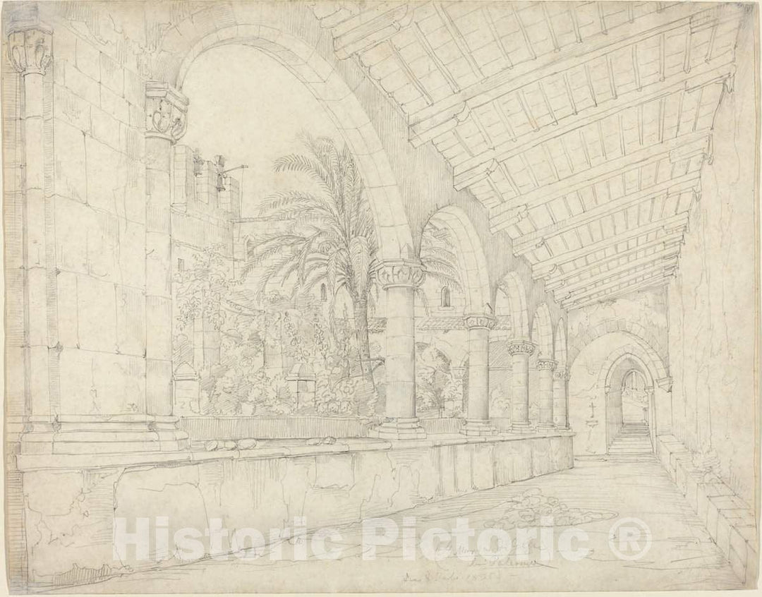 Art Print : Anton Hallmann, The Cloister of Santa Maria di GesÃ¹ at Palermo, 1835 - Vintage Wall Art