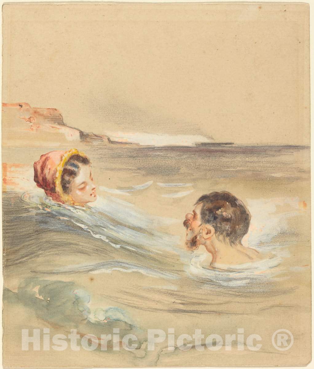 Art Print : Alfred GrÃ©vin, Male and Female Bathers - Vintage Wall Art