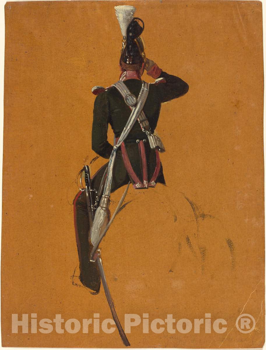 Art Print : Franz Adam, A Mounted Cavalry Officer Seen from Behind, 1850s - Vintage Wall Art