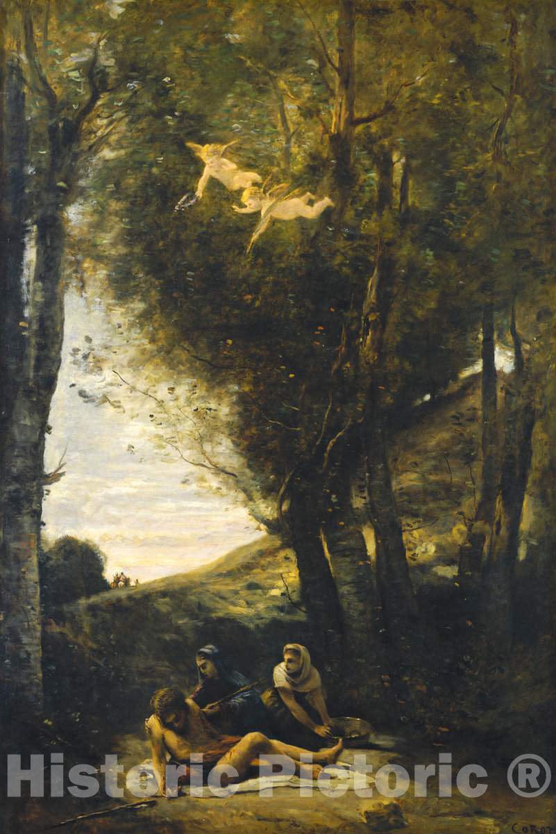 Art Print : Baptiste-Camille Corot, Saint Sebastian Succored by The Holy Women, 1874 - Vintage Wall Art