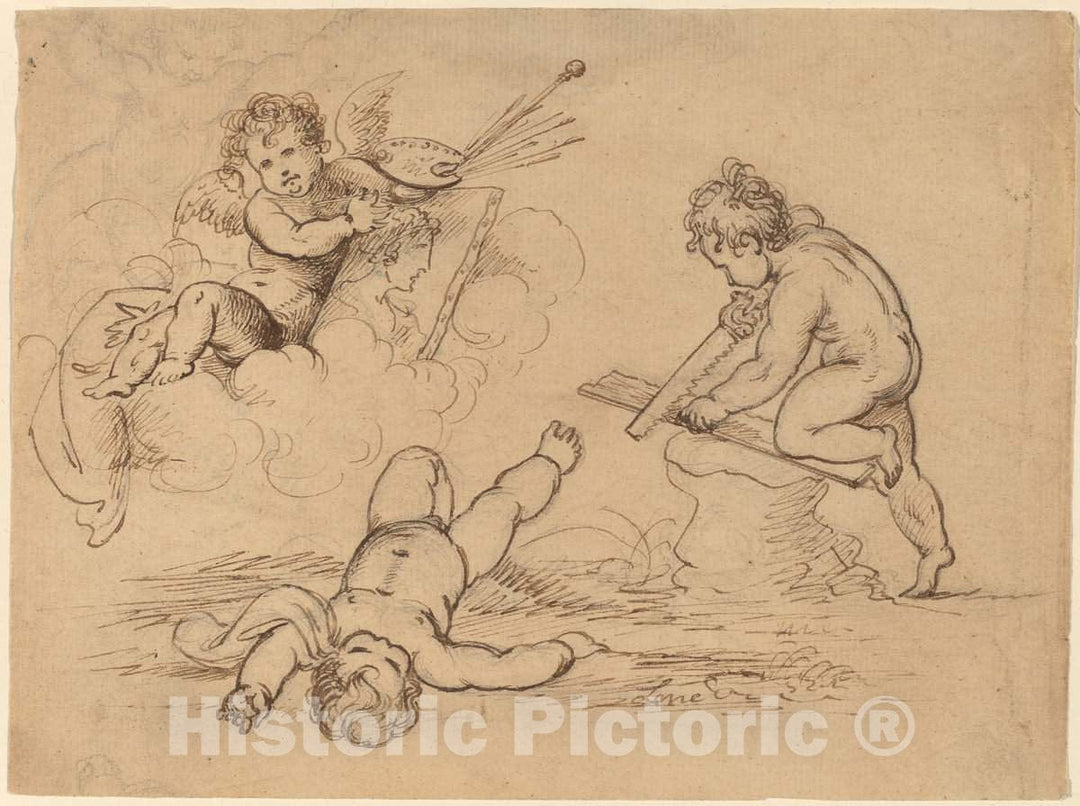 Art Print : Mather Brown, Allegory: Four Putti, c.1785 - Vintage Wall Art