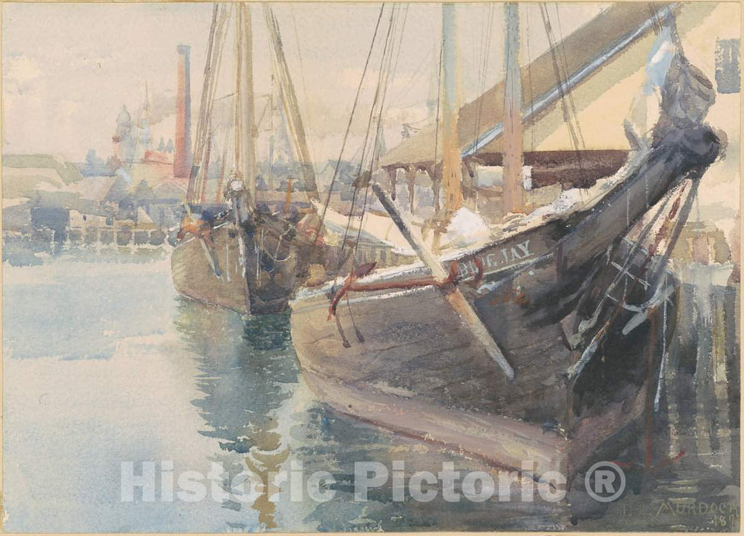 Art Print : Dora Louise Murdoch, Ships at The Dock, 1893 - Vintage Wall Art