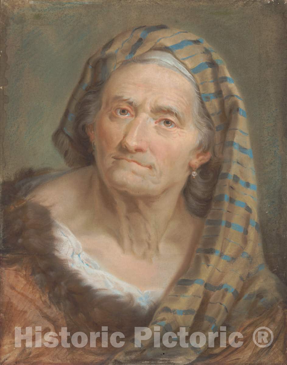 Art Print : Giuseppe Nogari, an Elderly Woman in a Striped Shawl, c. 1743 - Vintage Wall Art