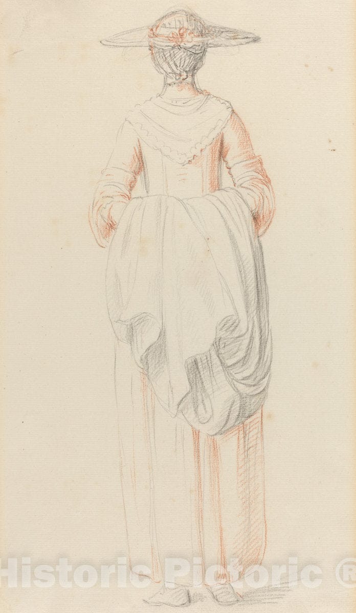 Art Print : William Hoare, Lady Holding Her Cloak from Behind, 1760s - Vintage Wall Art