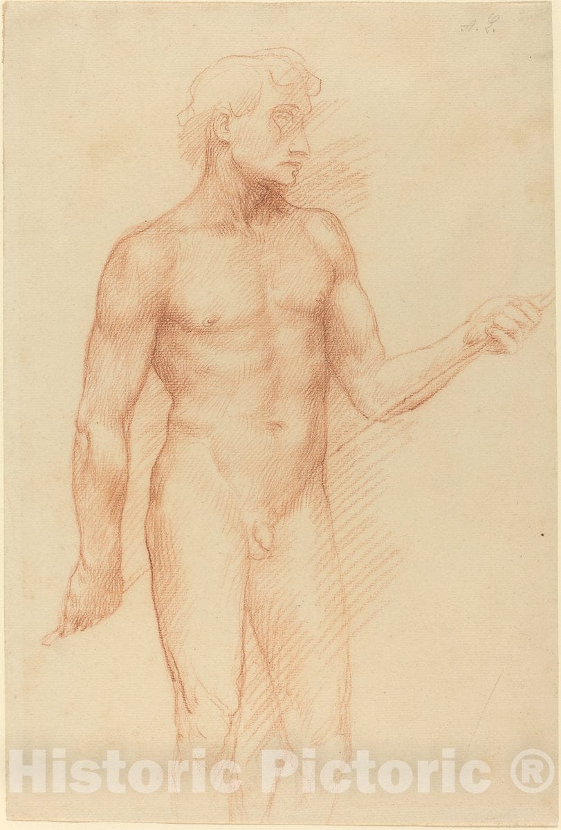 Art Print : Alphonse Legros, Study of a Man's Figure, Holding Rod Behind Back - Vintage Wall Art