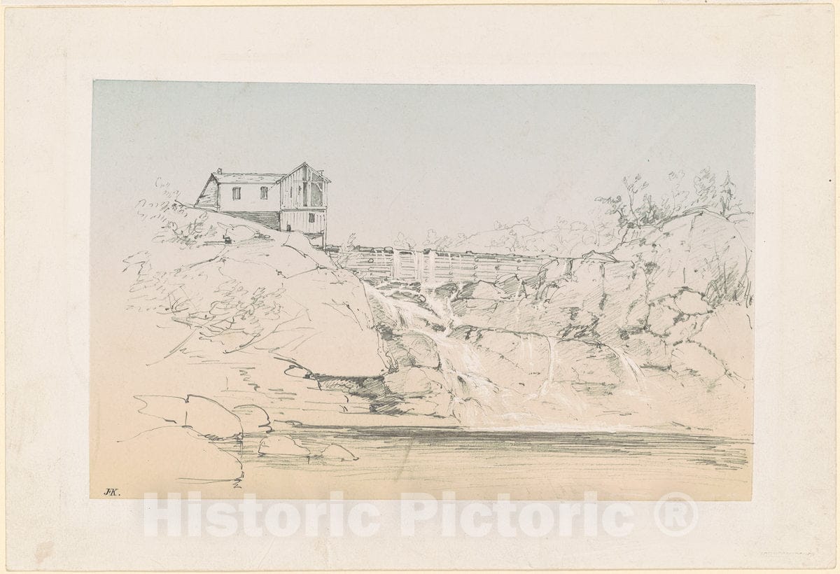 Art Print : John Frederick Kensett, Building by a Dam, 1850-1860 - Vintage Wall Art