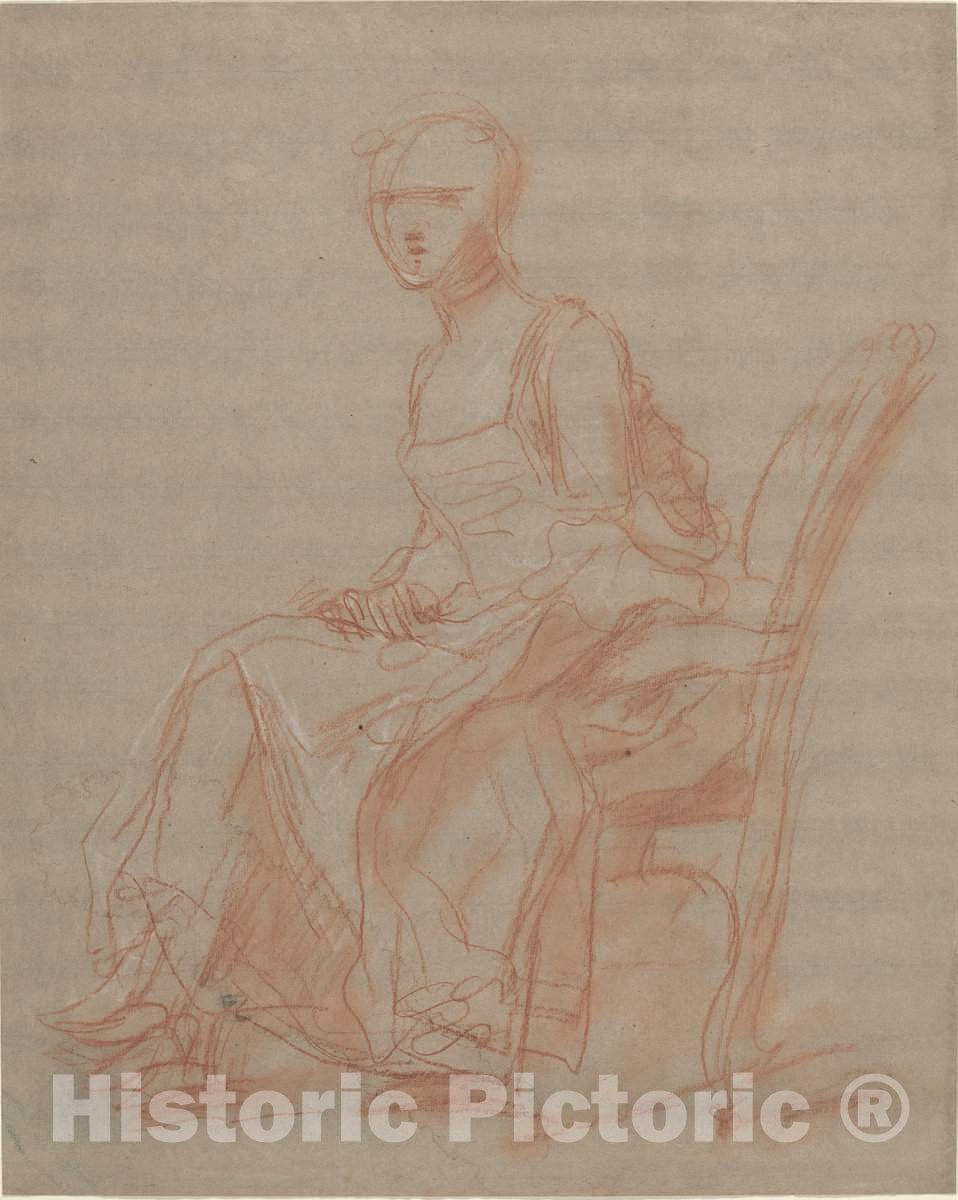 Art Print : Seated Woman, Possibly c. 1740 - Vintage Wall Art