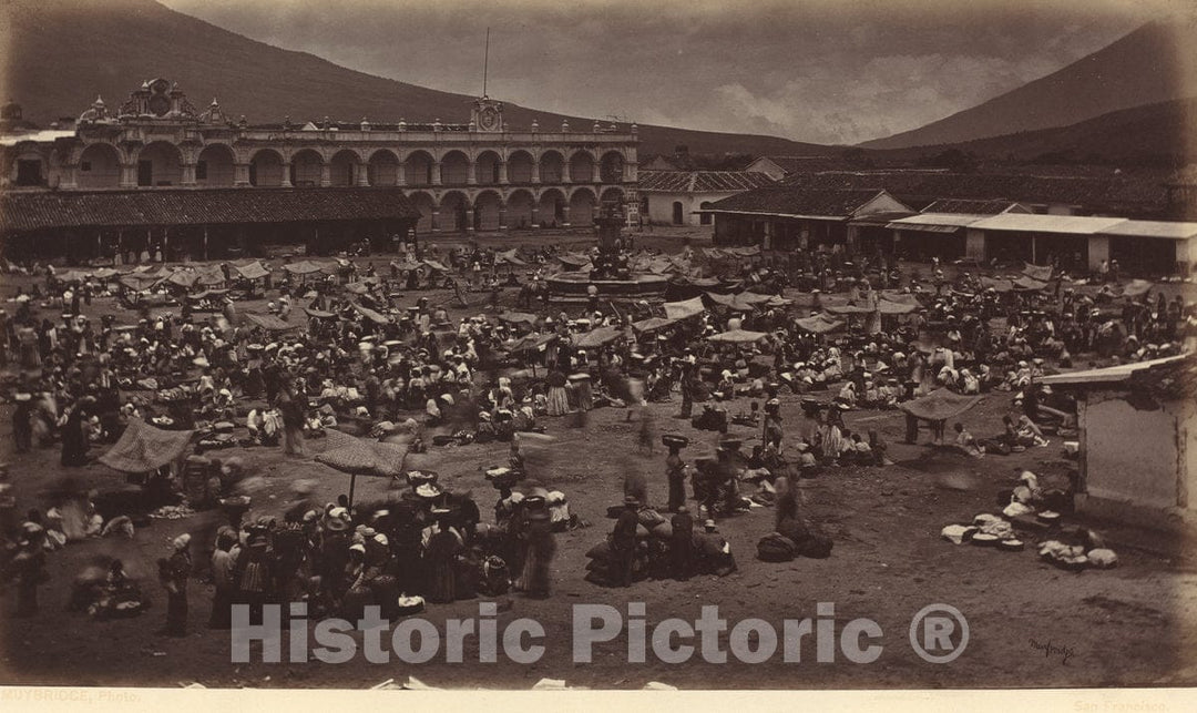 Art Print : Eadweard Muybridge, Plaza and Viceroy's Palace-Antigua de Guatemala, 1877 - Vintage Wall Art