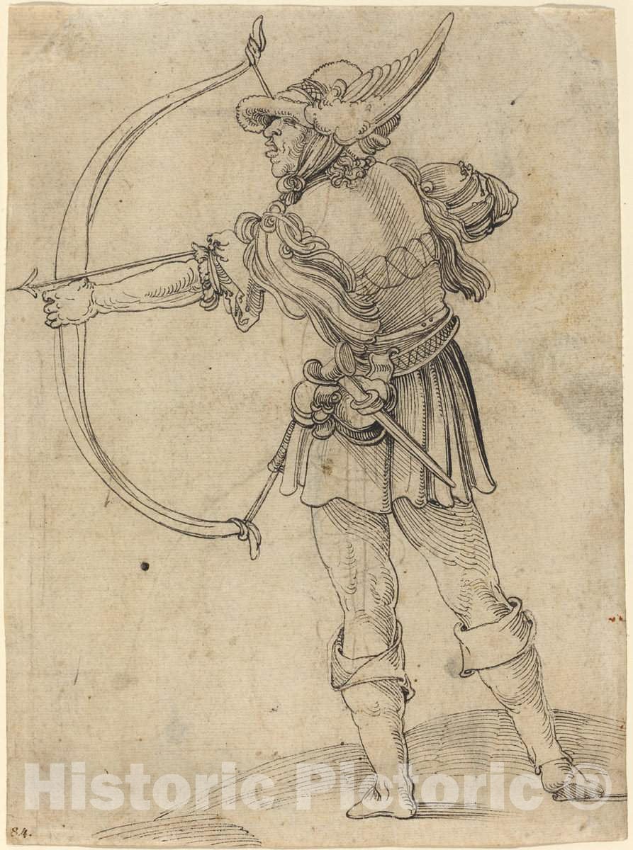 Art Print : Hans Leonard SchÃ¤ufelein, Archer Drawing His Bow, c. 1510 - Vintage Wall Art