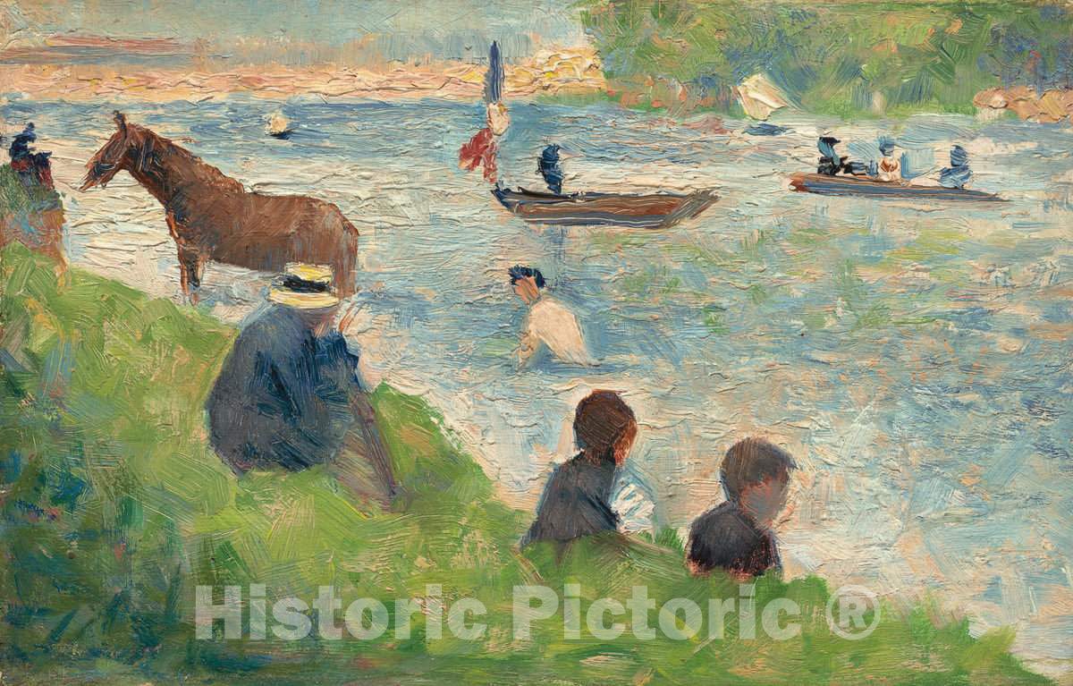 Art Print : Georges Seurat, Horse and Boats (Study for Bathers at AsniÃ¨res), c.1884 - Vintage Wall Art