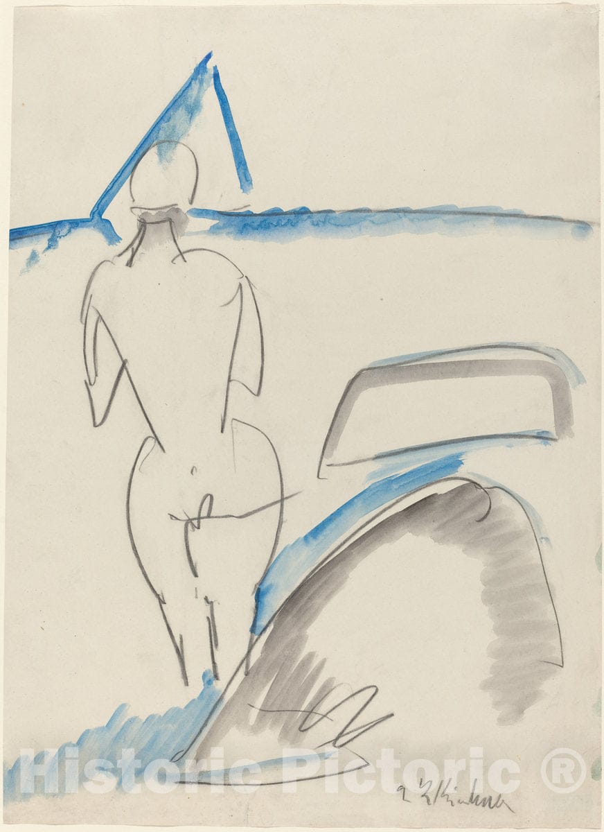 Art Print : Ernst Ludwig Kirchner, Bather on The Beach, c.1913 - Vintage Wall Art