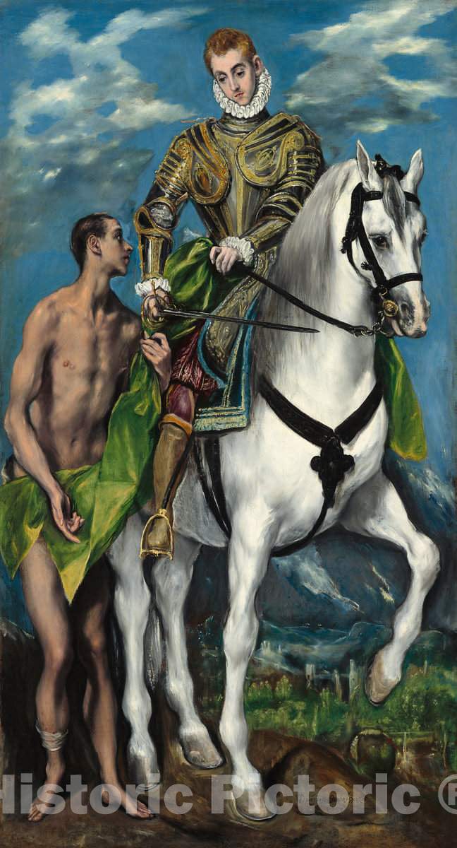 Art Print : El Greco (Domenikos Theotokopoulos), Saint Martin and The Beggar, c.1598 - Vintage Wall Art