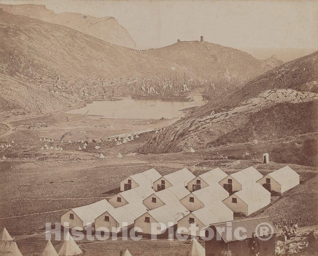 Art Print : James Robertson, Hutted Camp with Balaclava Harbor in Distance, 1855-1856 - Vintage Wall Art