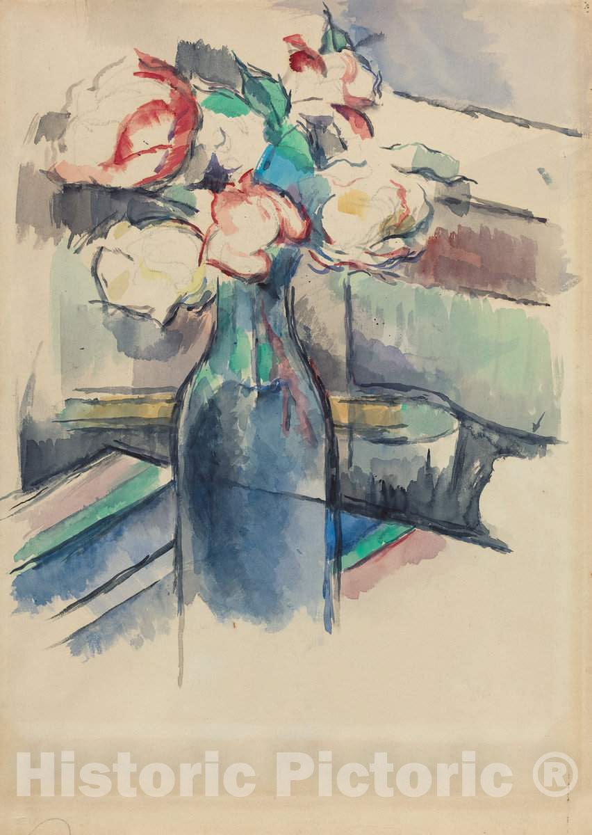 Art Print : Paul CÃ©zanne, Roses in a Bottle [Recto], c.1902 - Vintage Wall Art