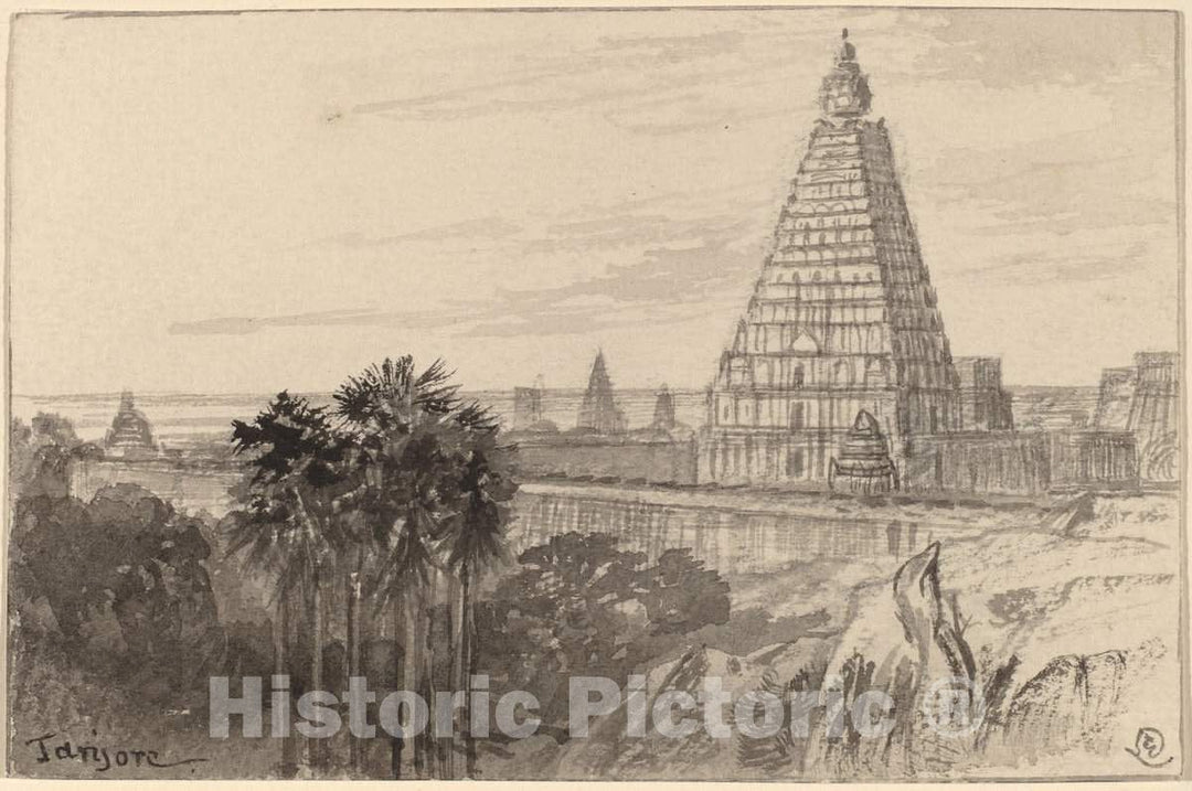 Art Print : Edward Lear, Tanjore, India, c.1885 - Vintage Wall Art