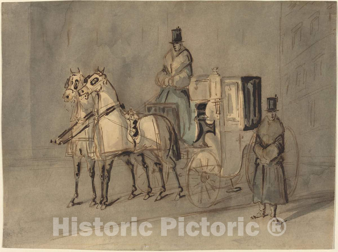 Art Print : Constantin Guys, Carriage with Driver and Groom: Autumn - Vintage Wall Art