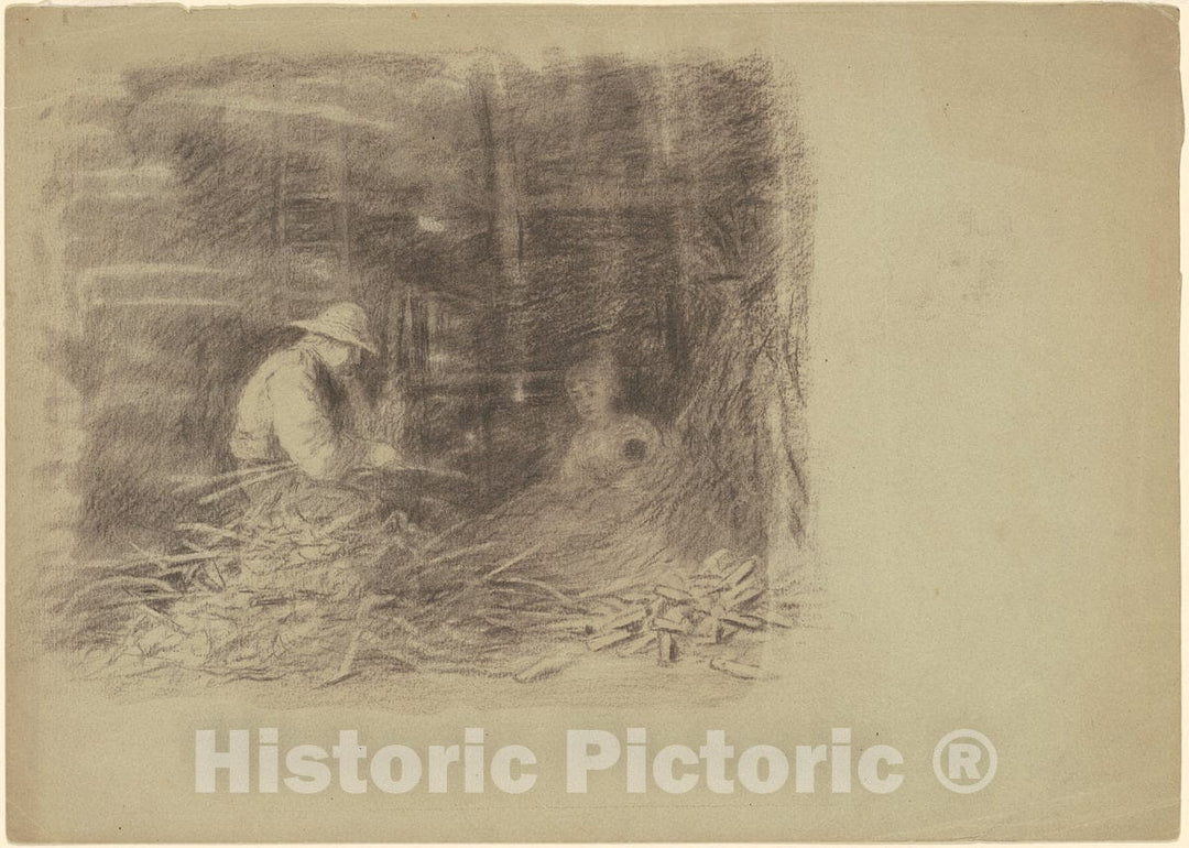 Art Print : Enoch Wood Perry, Farmers Shucking Corn [Recto], c. 1870-1880 - Vintage Wall Art