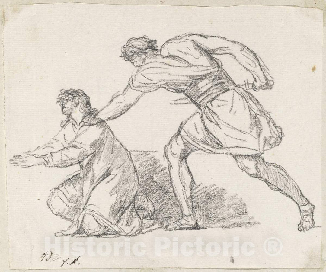 Art Print : Jacques-Louis David, Warrior Seizing a Kneeling Figure, c.1775 - Vintage Wall Art