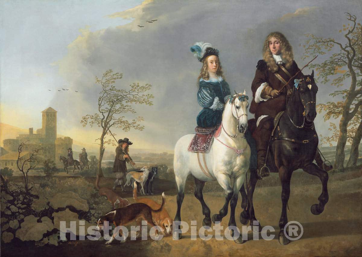 Art Print : Aelbert Cuyp, Lady and Gentleman on Horseback, c.1660 - Vintage Wall Art