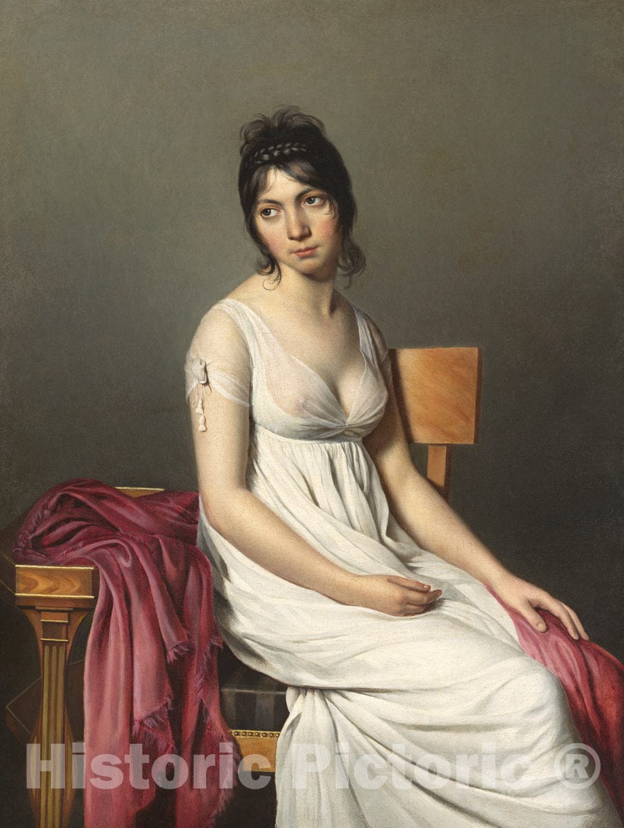 Art Print : Circle of Jacques-Louis David, Portrait of a Young Woman in White, c. 1798 - Vintage Wall Art