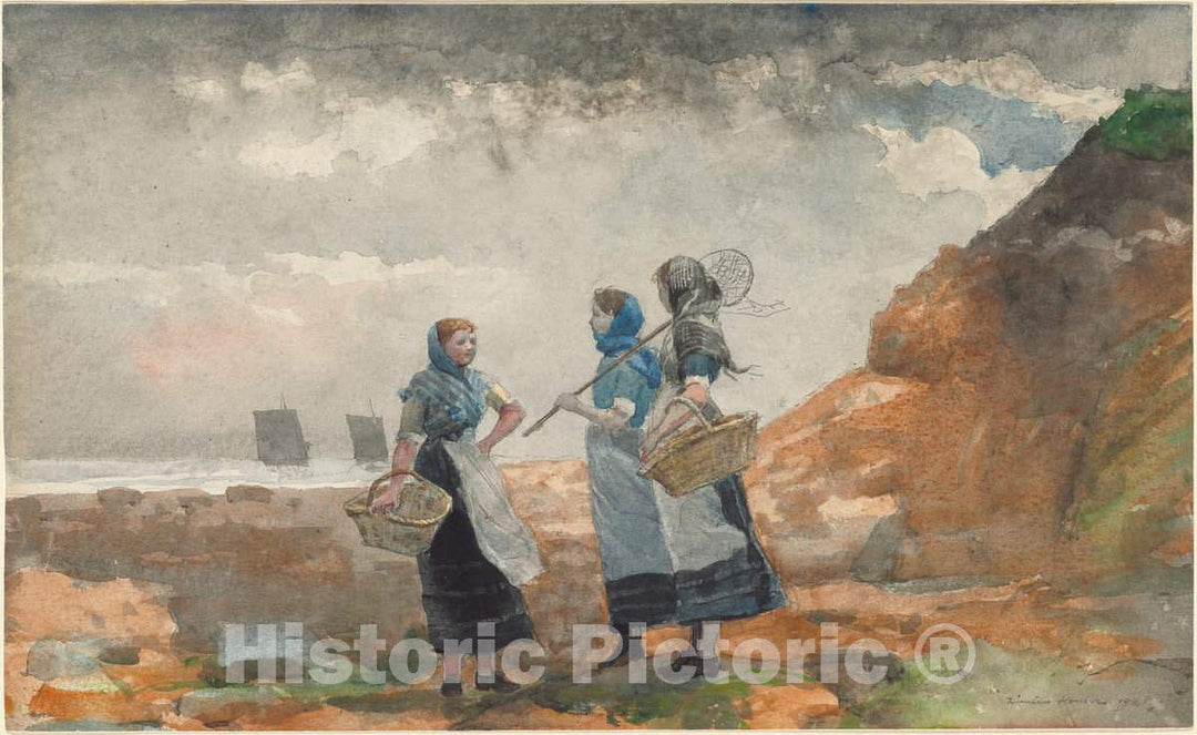 Art Print : Winslow Homer, Three Fisher Girls, Tynemouth, 1881 - Vintage Wall Art