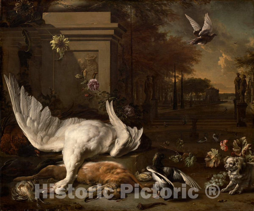 Art Print : Jan Weenix, Still Life with Swan and Game Before a Country Estate, c. 1685 - Vintage Wall Art