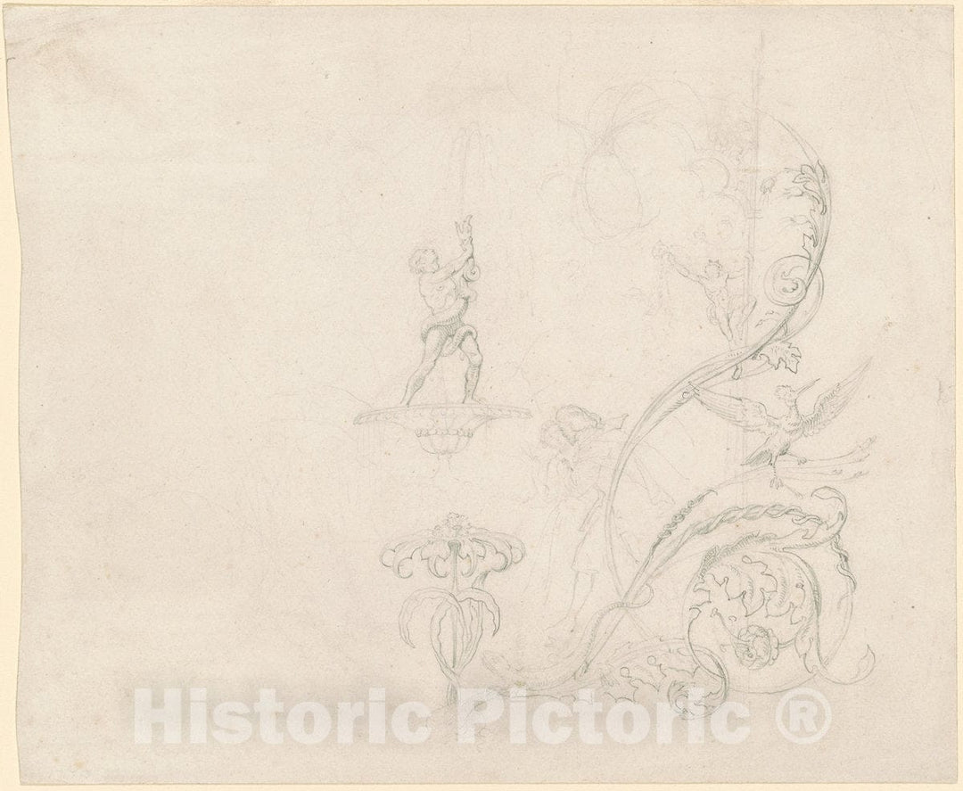 Art Print : Emanuel Gottlieb Leutze, Studies of Fountain Decorations, c. 1850s - Vintage Wall Art