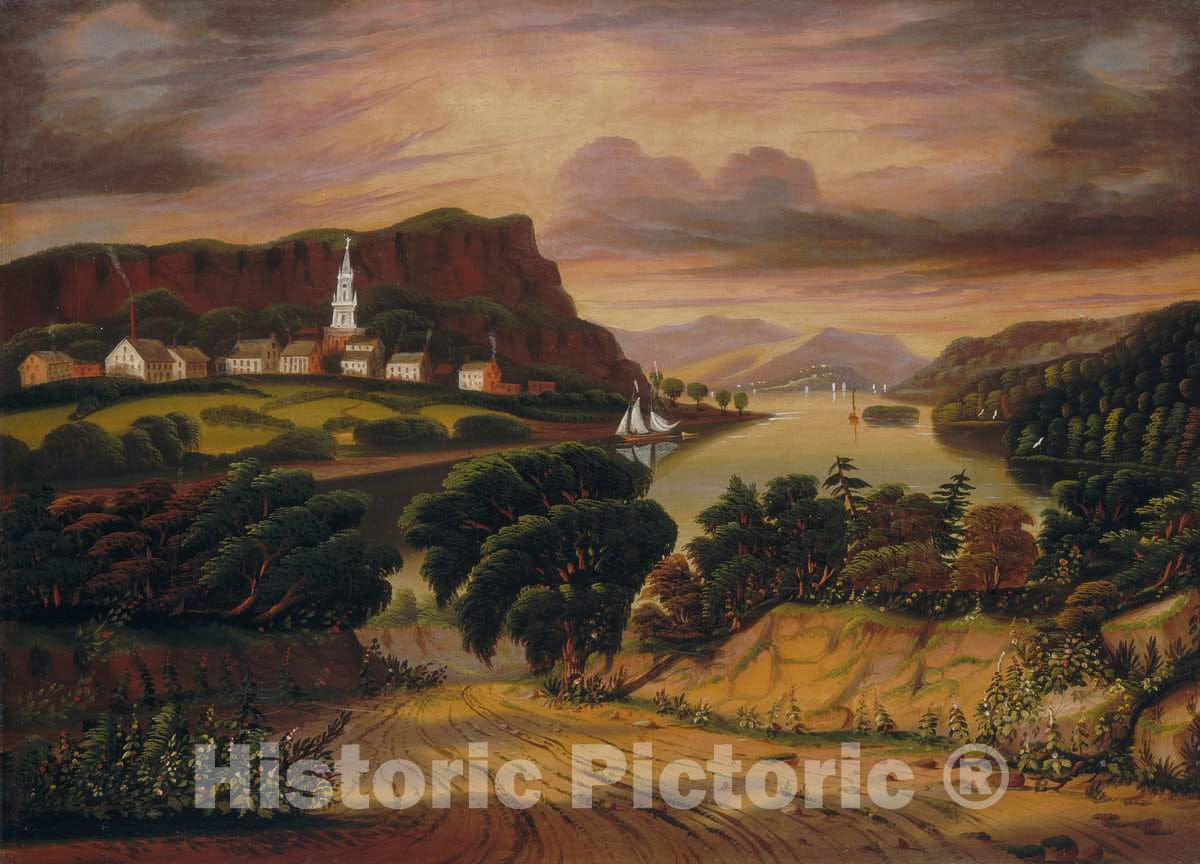 Art Print : Thomas Chambers, Lake George and The Village of Caldwell, mid 19th Century - Vintage Wall Art