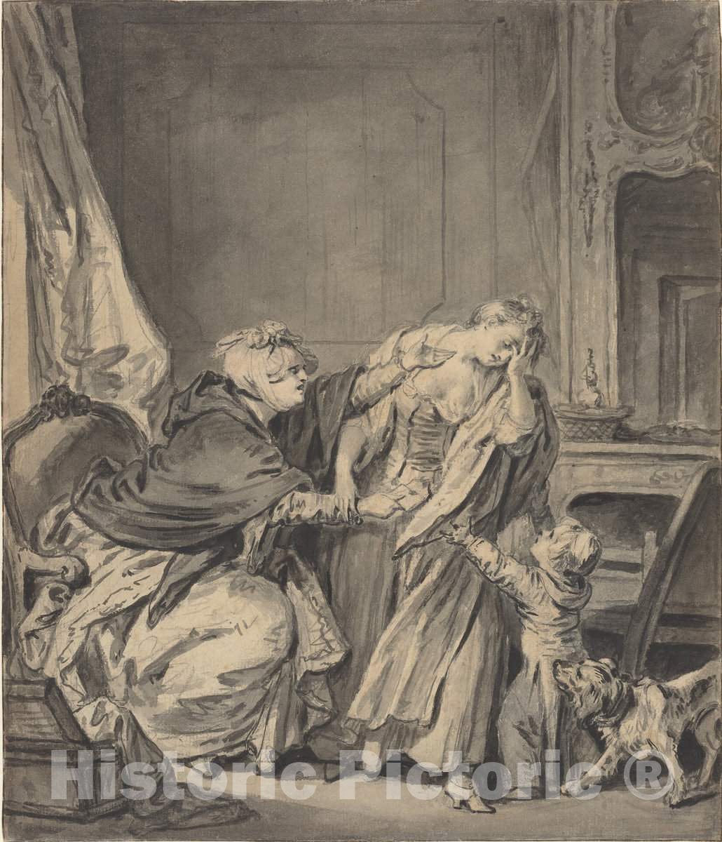 Art Print : Baptiste Greuze, The Angry Mother - Vintage Wall Art