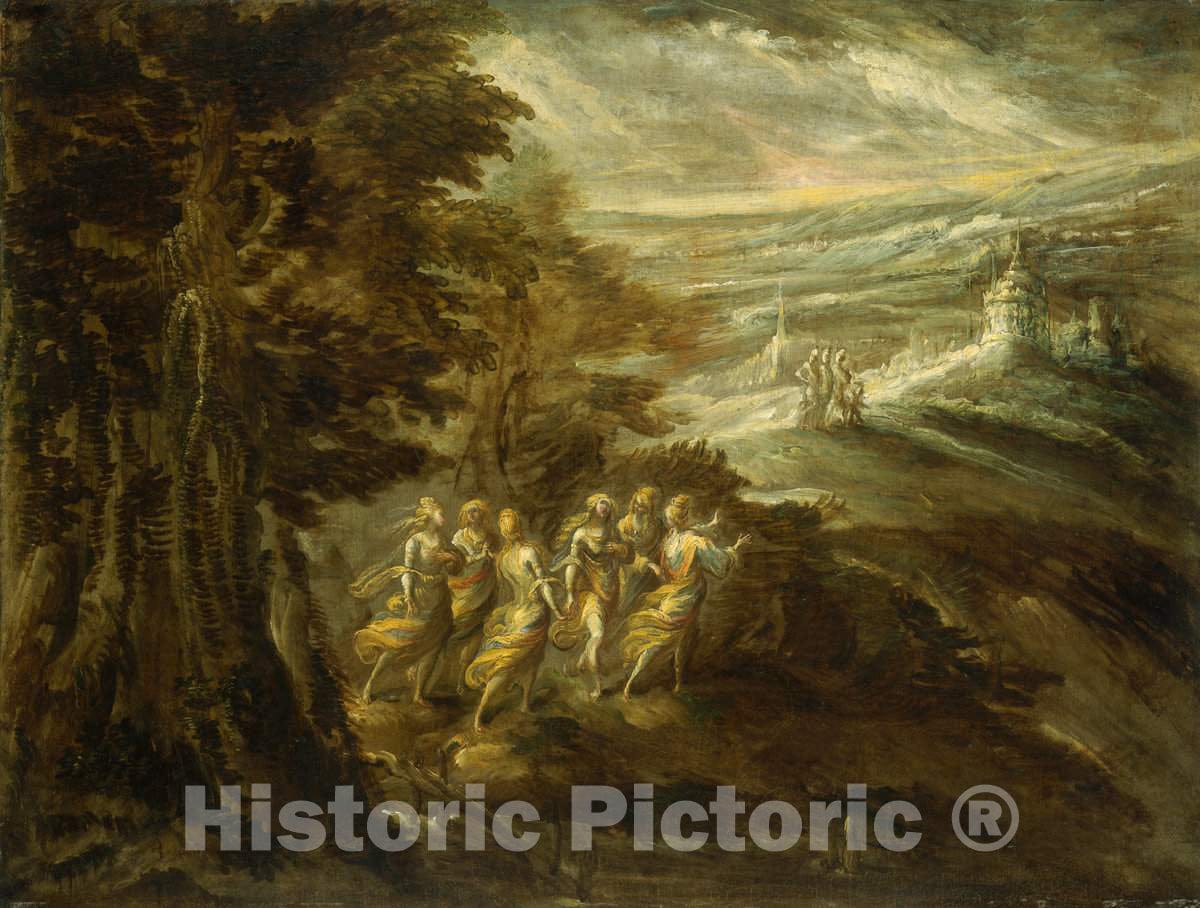 Art Print : Fantastic Landscape with Figures, Late 16th Century - Vintage Wall Art