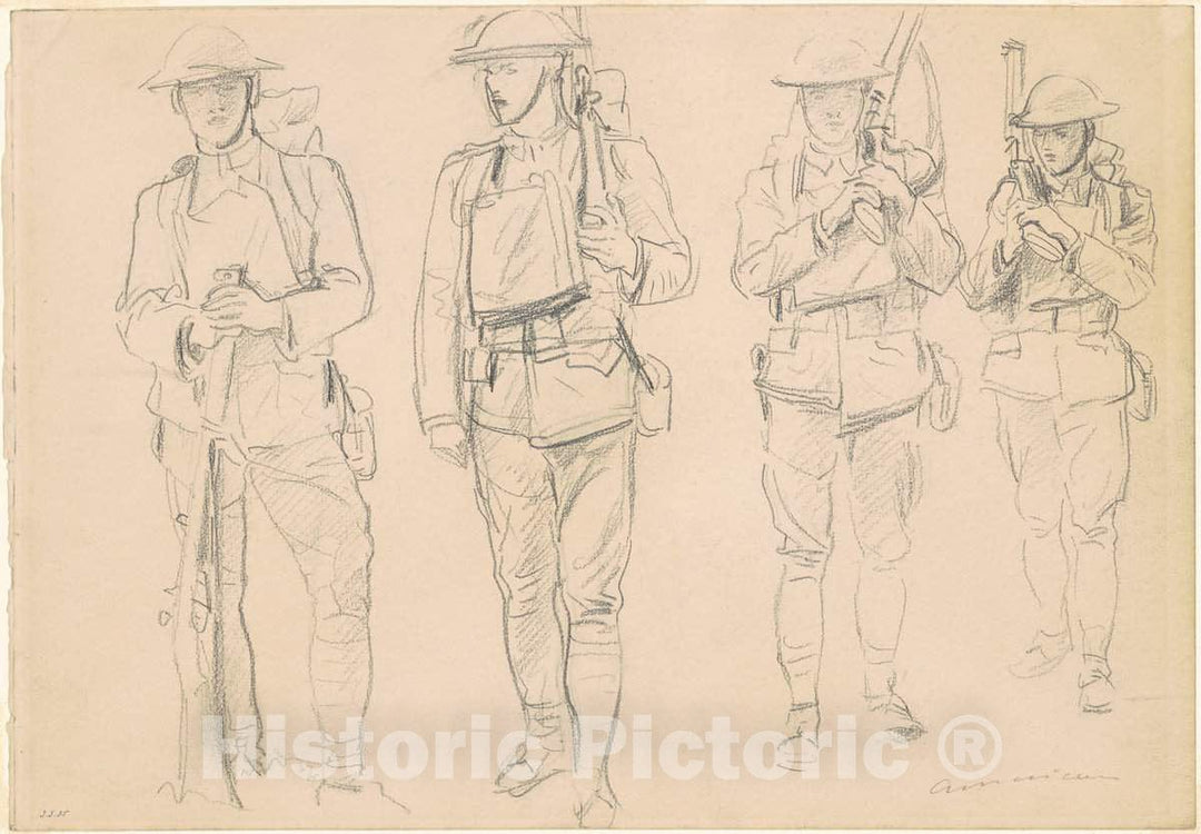 Art Print : John Singer Sargent, Studies for Entering The War [Recto], 1918 - Vintage Wall Art