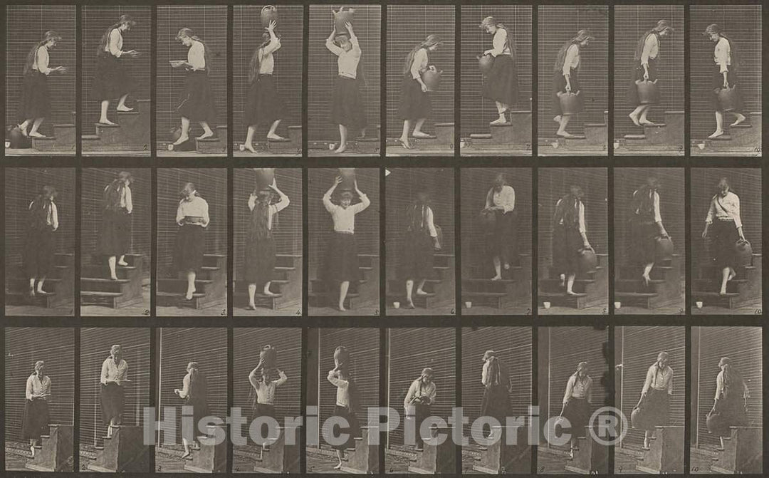 Art Print : Eadweard Muybridge, Plate Number 504. Ascending and Descending Stairs, 1887 - Vintage Wall Art