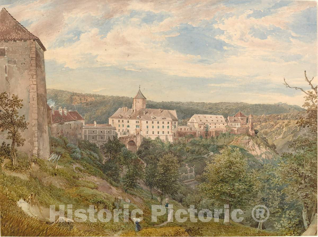 Art Print : Josef HÃ¶ger, Eichhorn Castle at Evening, c. 1838 - Vintage Wall Art