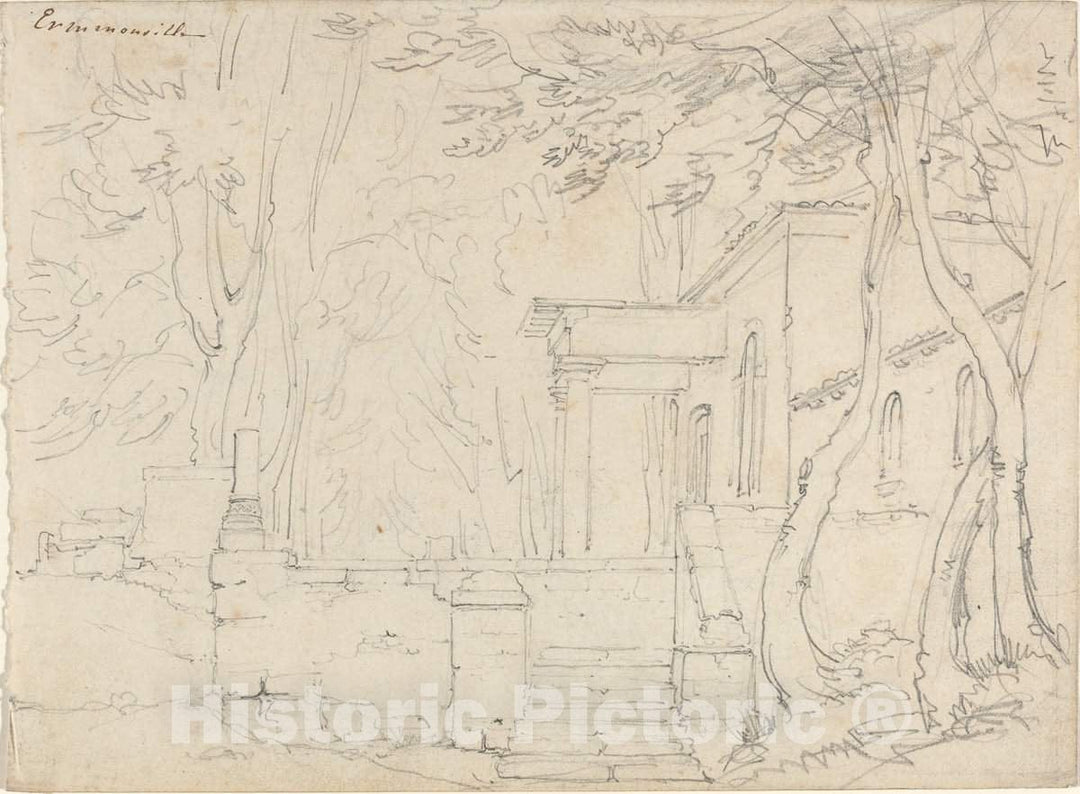 Art Print : FranÃ§ois-Ã‰douard Bertin, House with a Portico at Ermenonville - Vintage Wall Art