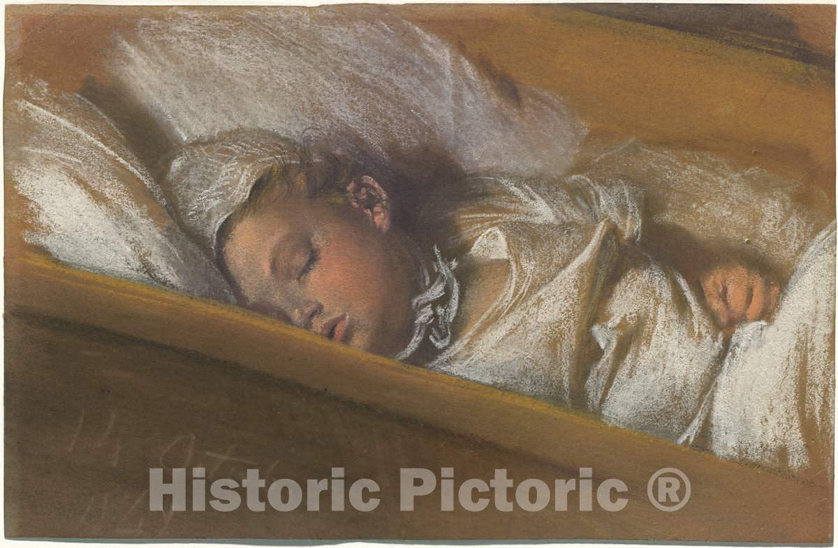 Art Print : Adolph Menzel, an Infant Asleep in His Crib, 1848 - Vintage Wall Art