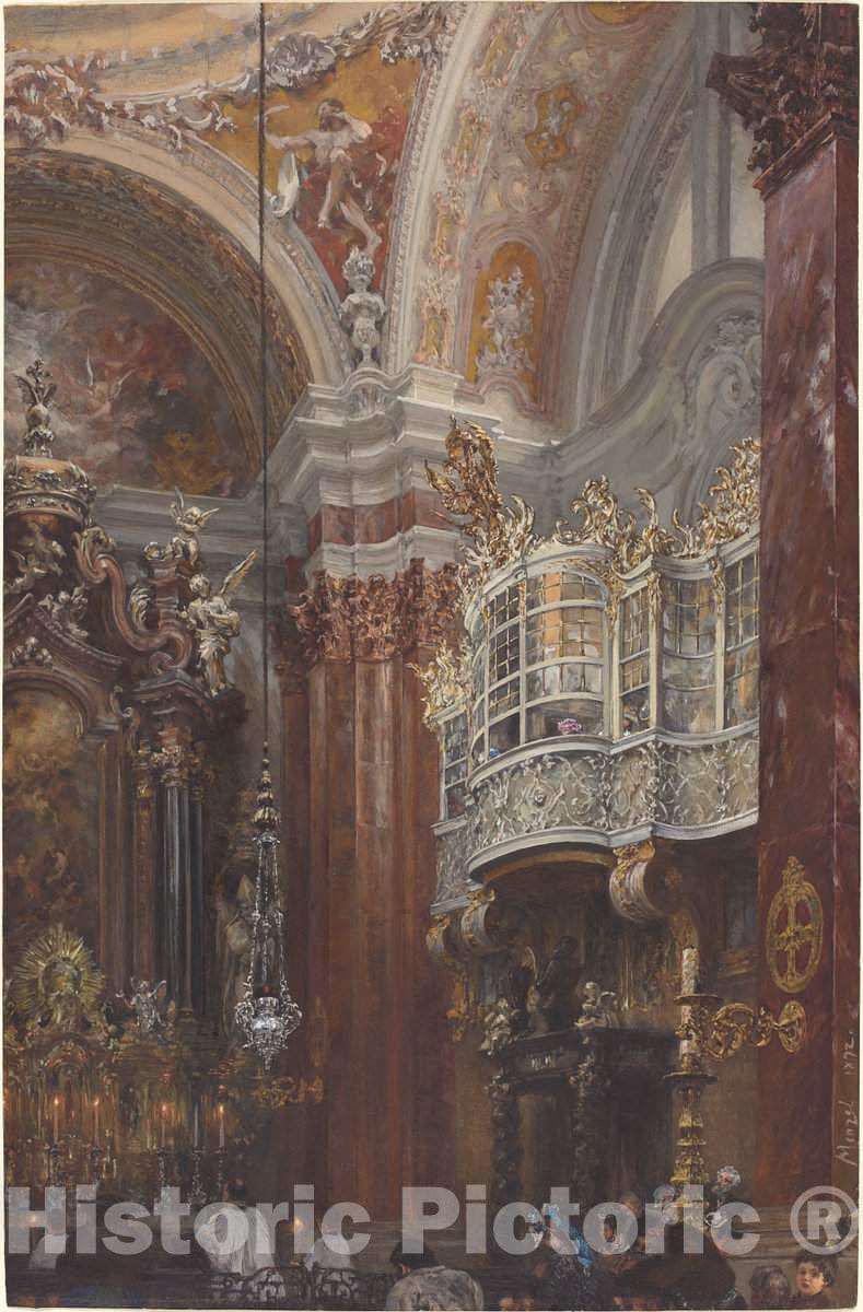 Art Print : Adolph Menzel, The Interior of The Jacobskirche at Innsbruck, 1872 - Vintage Wall Art