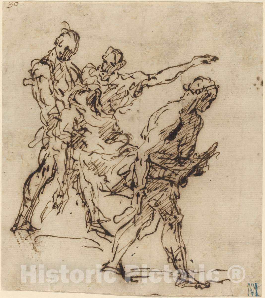 Art Print : Figures Carrying a Body, c.1660 - Vintage Wall Art