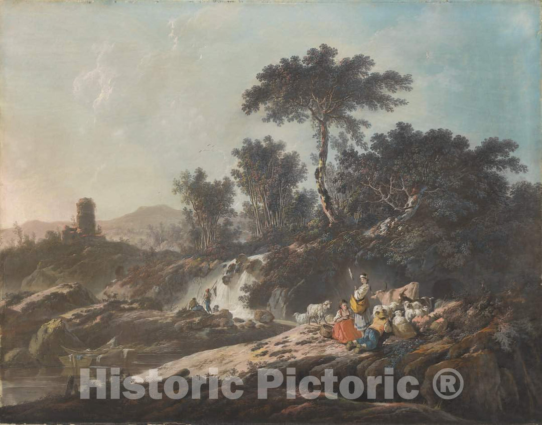 Art Print : Baptiste Pillement, Shepherds Resting by a Stream, 1779 - Vintage Wall Art