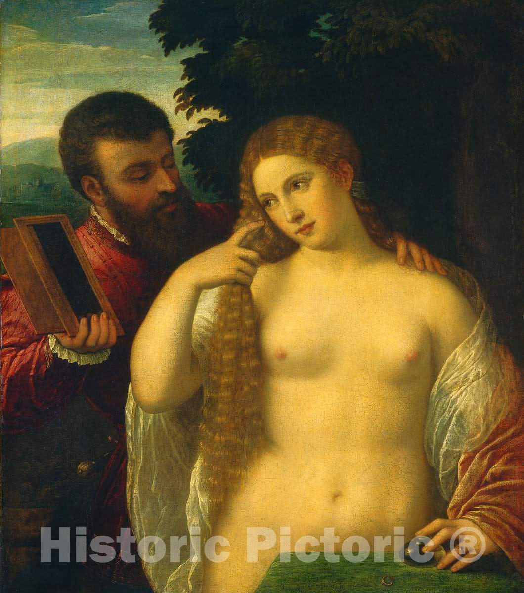 Art Print : Titian, Allegory (Possibly Alfonso d'Este and Laura Dianti) - Vintage Wall Art