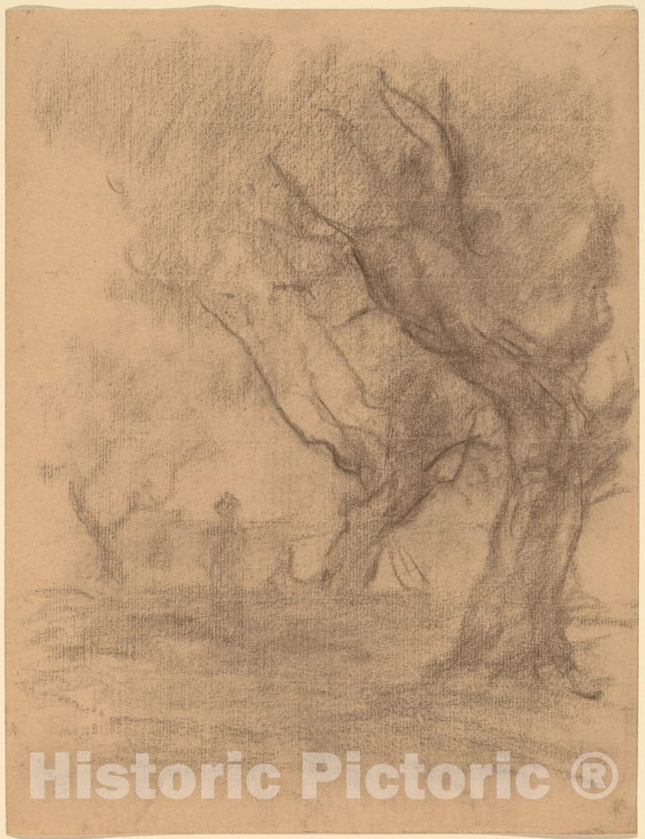 Art Print : William Morris Hunt, Woman Standing Beneath Two Trees, c. 1877 - Vintage Wall Art