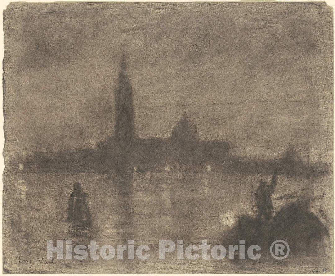 Art Print : EugÃ¨ne Vail, Evening, San Giorgio Maggiore, Venice, c. 1900-1920 - Vintage Wall Art