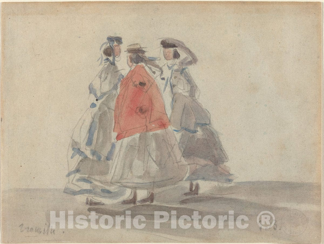 Art Print : EugÃ¨ne Boudin, Three Women at Trouville, c. 1865 - Vintage Wall Art