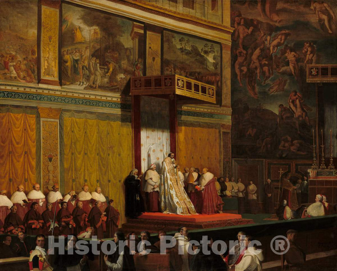 Art Print : Auguste-Dominique Ingres, Pope Pius VII in The Sistine Chapel, 1814 - Vintage Wall Art