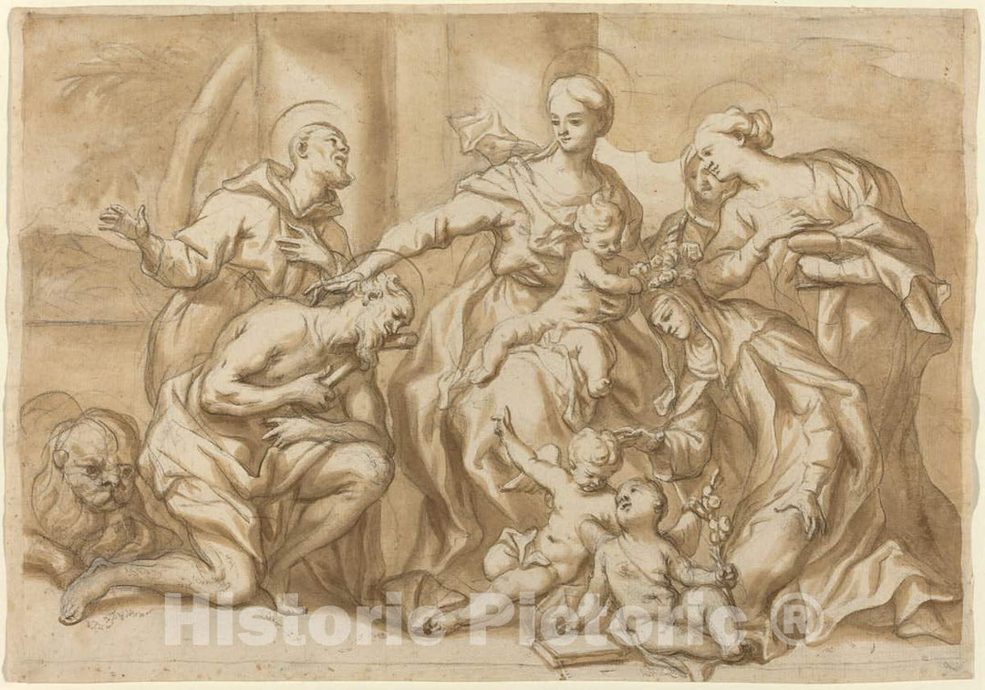 Art Print : Domenico Piola I, Madonna Surrounded by Saints - Vintage Wall Art