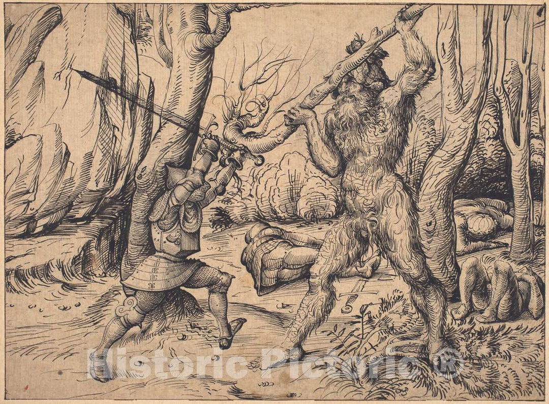 Art Print : Hans Burgkmair I, The Fight in The Forest, c.1502 - Vintage Wall Art