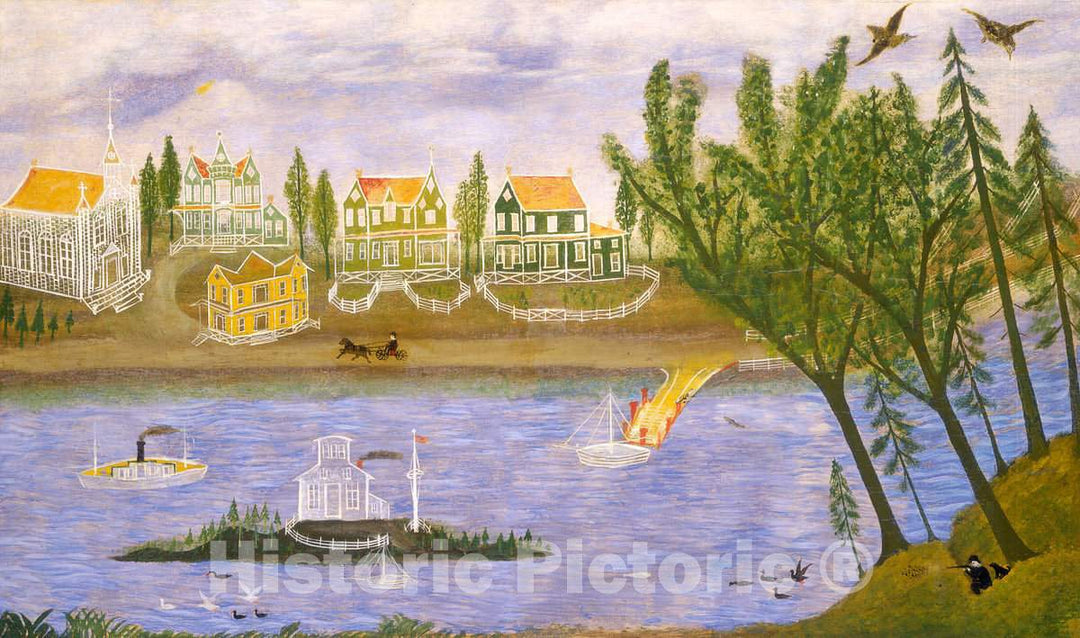 Art Print : Village by The River, Fourth Quarter 19th Century - Vintage Wall Art